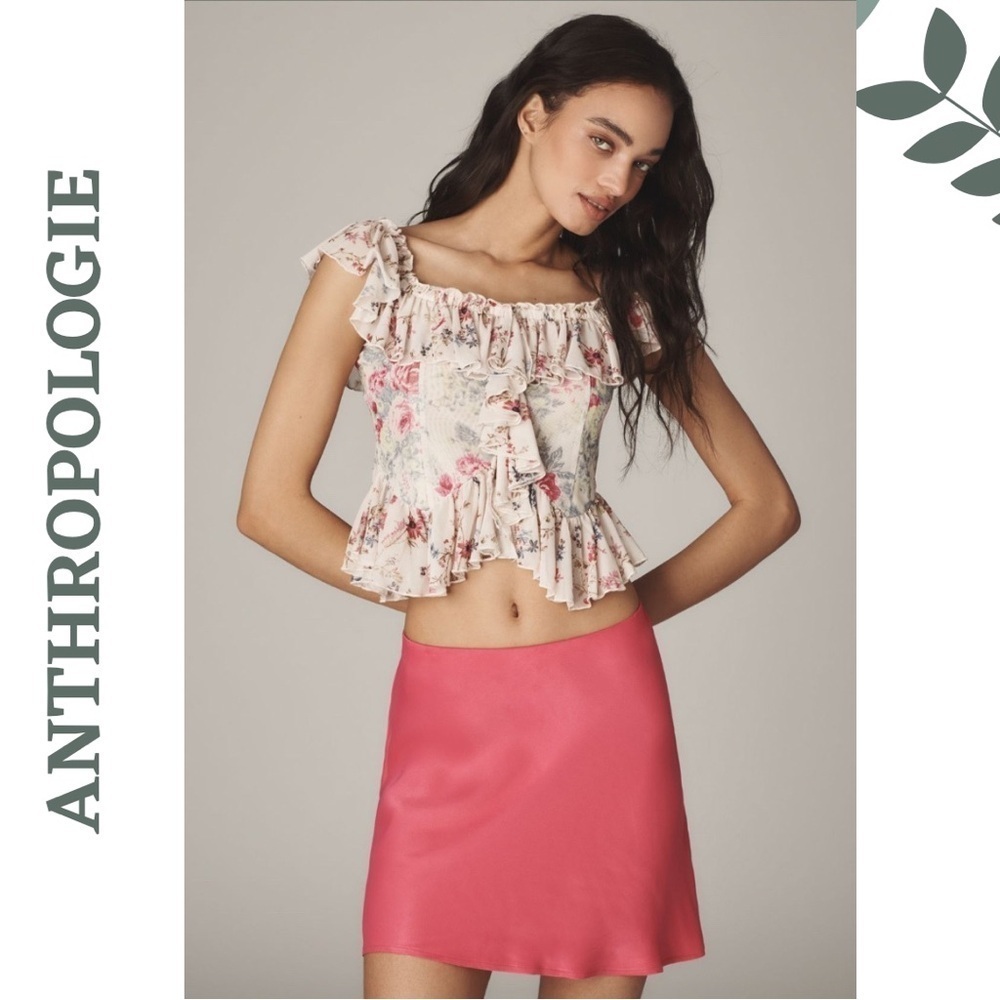Anthropologie Tilda Slip Skirt – Pink, Bias-Cut Viscose, Above Knee, Medium